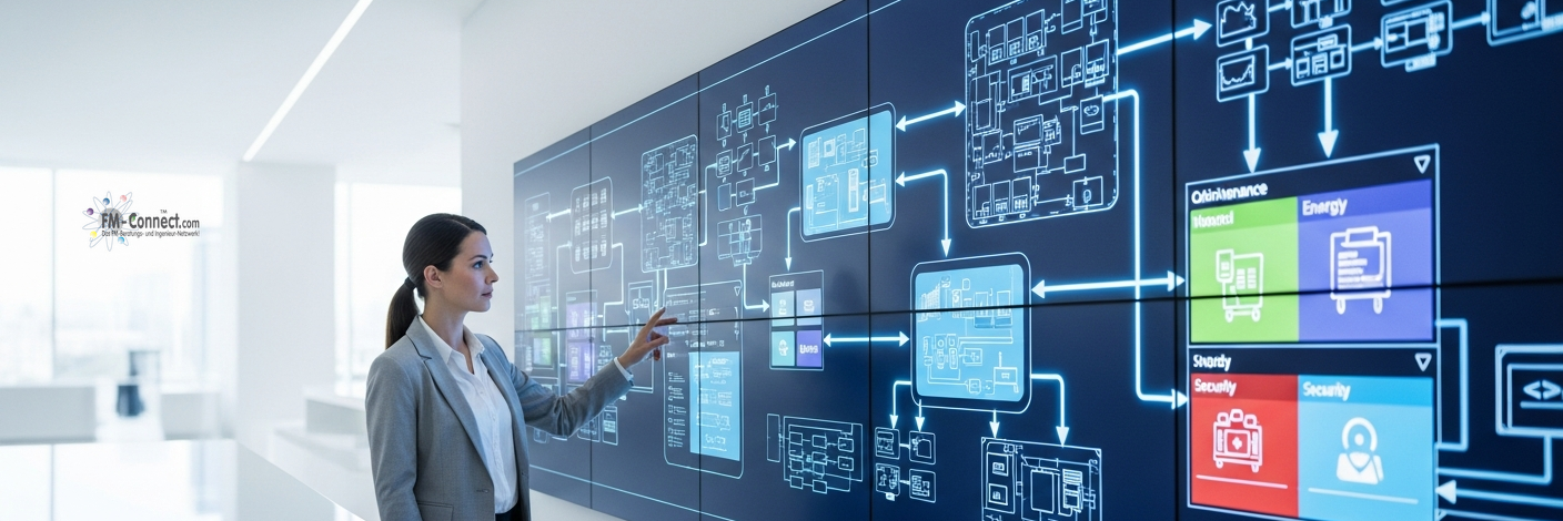 Lösungsarchitektur eines CAFM‑Systems zur Integration von Funktionen, Daten und IT‑Komponenten